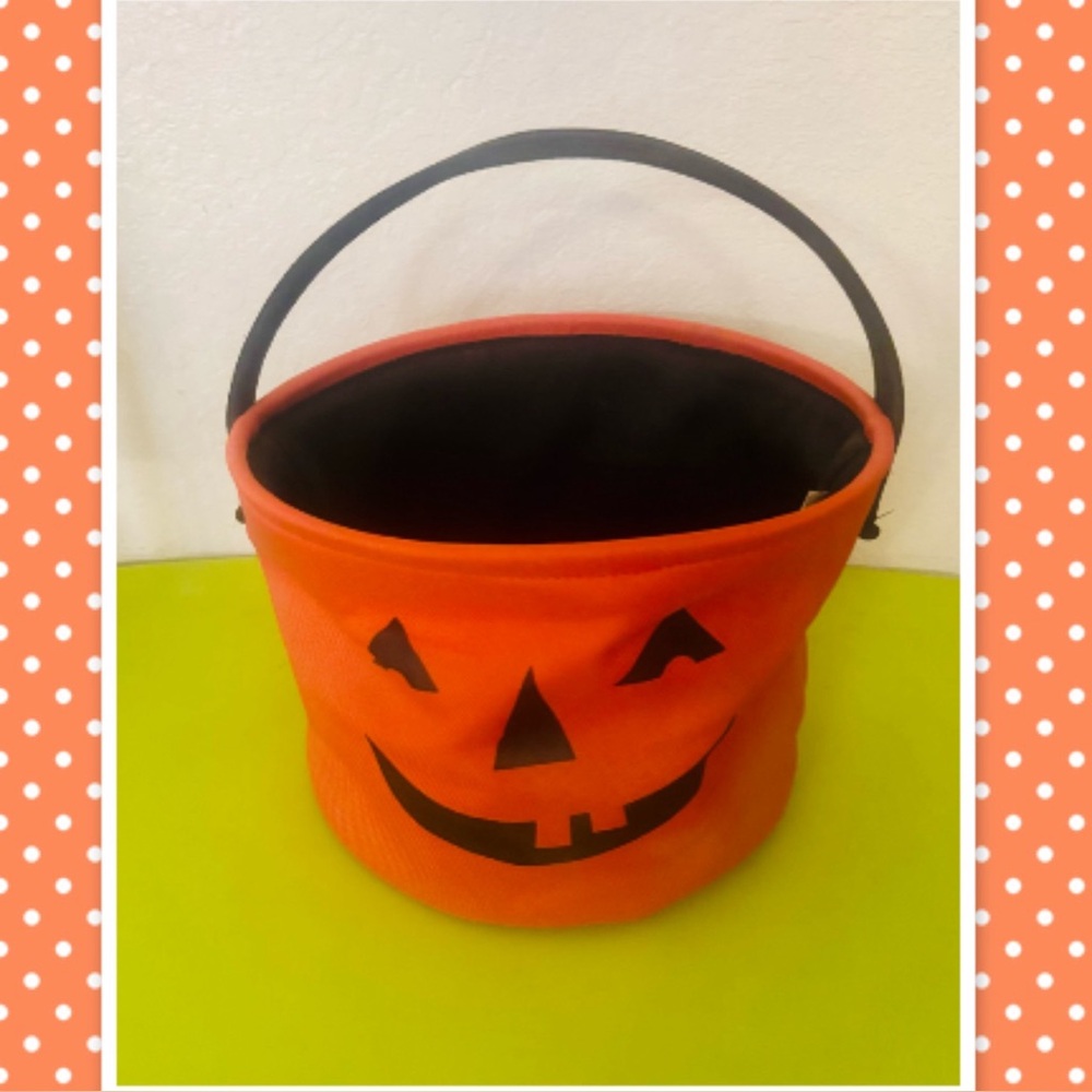 TM Kids Designs Orange Pumpkin - Canvas Halloween Candy Basket - Bucket